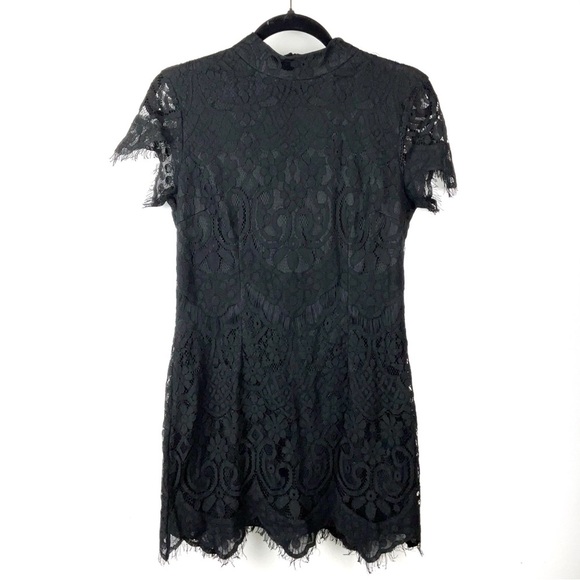 Boohoo Dresses & Skirts - Boohoo Black Lace Mini Dress w/ Scalloped Hem | Size US 8